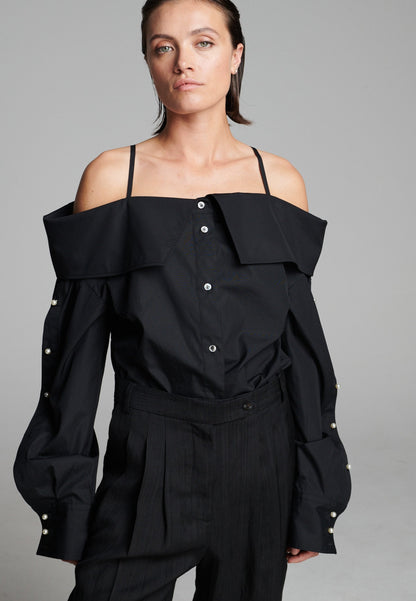 Snap Spagetti Strap Shirt Black
