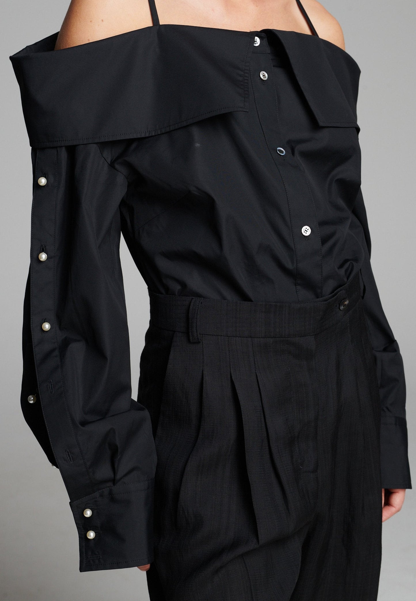 Snap Spagetti Strap Shirt Black