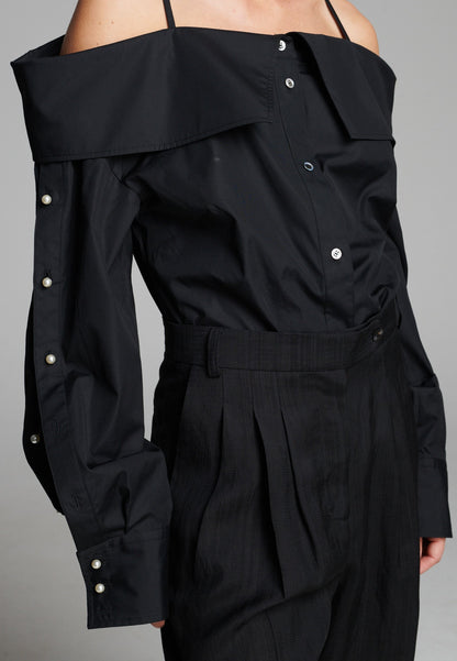Snap Spagetti Strap Shirt Black