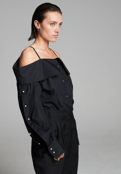 Snap Spagetti Strap Shirt Black