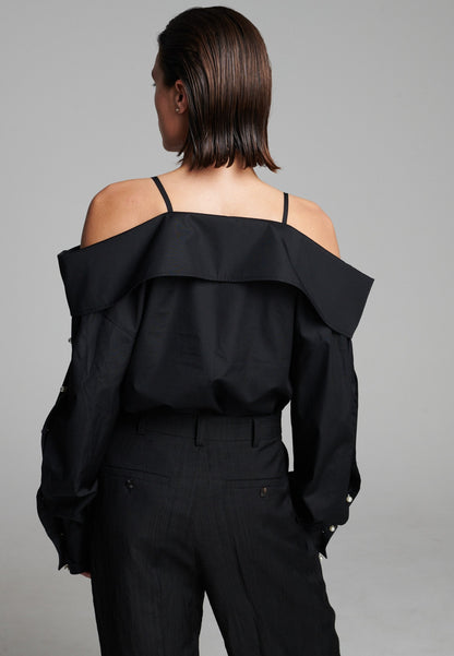 Snap Spagetti Strap Shirt Black